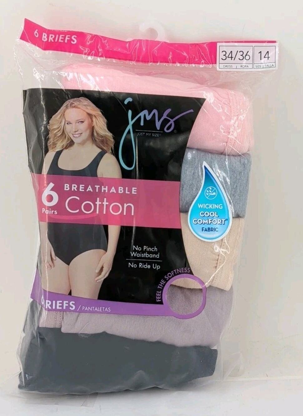 NWT Just My Size Women's Breathable Cotton Briefs Underwear Assorted 6-Pack Size